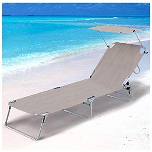 Pratiko Life Tumbona de Playa de Aluminio con Parasol, Color Crudo, para Camping, de Tejido textileno, 190 x 58 x 27 cm