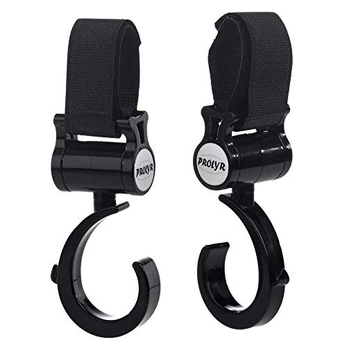 Prolyr Gancho silla paseo carrito bebé - Pack 2, Cuelga bolsas, bolsos, mochilas, etc, Multiusos, Ajuste universal e Instalación en segundos, Rotación 360° (Negro). Prolyr Gancho silla paseo carrito bebé - Pack 2, Cuelga bolsas, bolsos, mochilas, etc, Multiusos, Ajuste universal e Instalación en segundos, Rotación 360° (Negro).