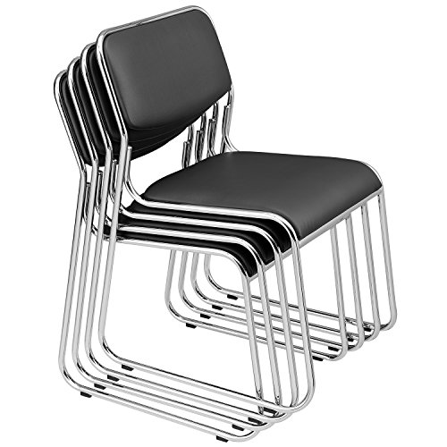[pro.tec] Silla de Oficina/Silla de Trabajo - Asiento y Respaldo Acolchado - Tapicería de Cuero sintético - Elegante - Negro - 4 x sillas