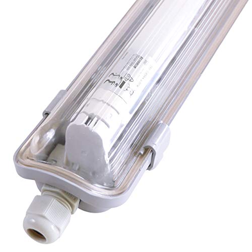 proventa® Luminaria LED estanca IP65 a prueba de humedad y polvo 120 cm. Tubo LED incluido 4.000K 18W 1.800 lúmenes. Pantalla de policarbonato con protección IK08. Clase energética A+