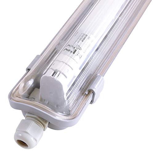 proventa® Luminaria LED estanca IP65 a prueba de humedad y polvo 120 cm. Tubo LED incluido 4.000K 18W 1.800 lúmenes. Pantalla de policarbonato con protección IK08. Clase energética A+ proventa® Luminaria LED estanca IP65 a prueba de humedad y polvo 120 cm. Tubo LED incluido 4.000K 18W 1.800 lúmenes. Pantalla de policarbonato con protección IK08. Clase energética A+