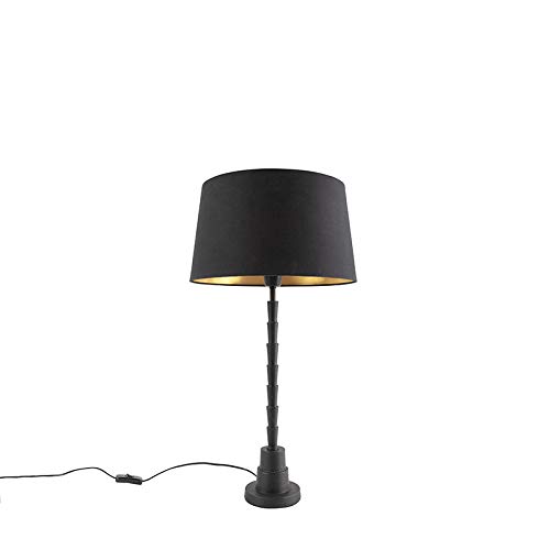 QAZQA Art Déco Lámpara de mesa art deco negra con pantalla de algodón negra 35 cm - Pisos Aluminio/Algodón Rectangular/Piramidal/Alargada Adecuado para LED Max. 1 x 40 Watt