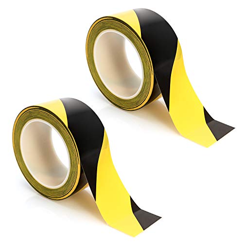QWORK - Cinta adhesiva de alta visibilidad 5.1cm*33m para marcar pisos, escalones, paredes, tuberías, 2 rollos de color negro y amarillo