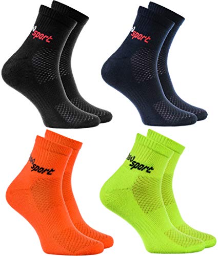Rainbow Socks - Hombre Mujer Calcetines de Deporte Neon - 4 Pares - Negro Azul Naranja Verde - Talla UE 42-43