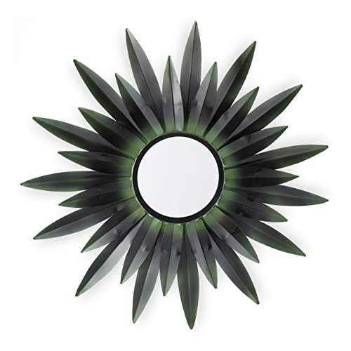 Relaxdays Espejo de Pared con Forma de Sol, Diseño B, Redondo, para Colgar, Metal, 1 Ud, Verde Oscuro, 1Ud, Diseño B