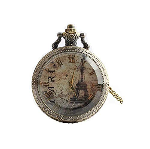 Reloj de bolsillo con esfera romana y números de la Torre Eiffel de París, de cristal retro, joyería