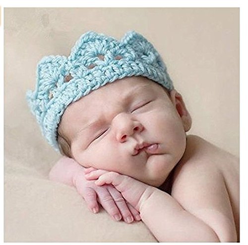 Romote Nueva hecha a mano recién nacido del muchacho del bebé de punto de ganchillo Corona Sombrero apoyo de la fotografía (azul)