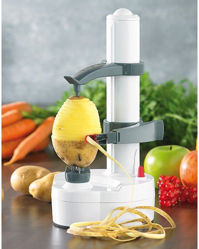 Rosenstein & Söhne Pelador de patatas: Peladora eléctrica de frutas y verduras, Hoja de acero inoxidable (Eléctrico Pelador de frutas)