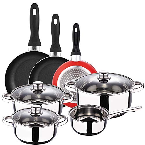 San Ignacio Batería 7 piezas Cassel y Set 3 sartenes Ø16/Ø20/Ø24 cms rojo, aluminio prensado, antiadherente, inducción San Ignacio Batería 7 piezas Cassel y Set 3 sartenes Ø16/Ø20/Ø24 cms rojo, aluminio prensado, antiadherente, inducción