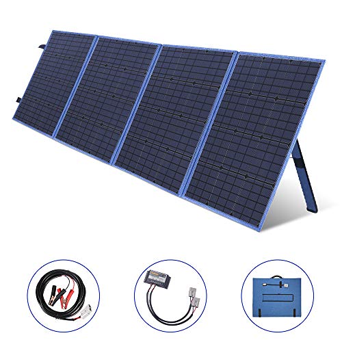 SARONIC Panel Solar Plegable Portátil de 200W y 12V con un Controlador de Carga Solar de 10A para Campistas, Caravanas, Reuniones de Autocaravanas, Oficinas Móviles Sistema de 12V (Azul）