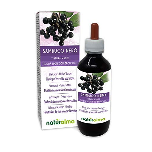 Saúco negro (Sambucus nigra) flores y frutos Tintura Madre sin alcohol Naturalma | Extracto líquido gotas 200 ml | Complemento alimenticio | Vegano