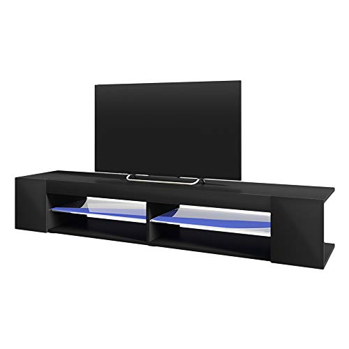 Selsey Mitchell - Mueble TV con LED/Mesa para TV/Mueble para Salón Comedor/Estilo Nórdico (180 cm, Negro Mate/Negro Brillante)