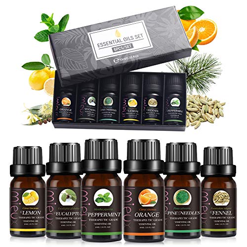 Set de aceites esenciales, Aceites Aromaterapia, Aceites Esenciales, Aceite perfumado, 100% Natural Puro Aromaterapia Aceite Aromático, 6 x 10 ml para Humidificador y Difusor Aroma