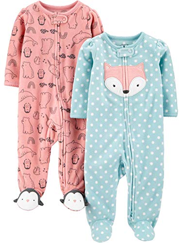 Simple Joys by Carter's 2-Pack Fleece Footed Sleep and Play Infant Toddler-Pajama-Sets, Zorro/Rosa Animal, 6-9 Meses, Pack de 2
