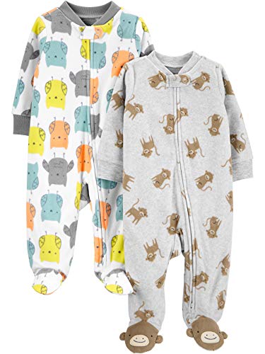 Simple Joys by Carter's 2-Pack Fleece Footed Sleep and Play Infant Toddler-Sleepers, Búho/Mono, 6-9 Meses, Pack de 2