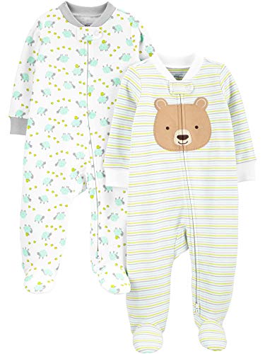 Simple Joys by Carter's Neutral 2-Pack Cotton Footed Sleep and Play Infant Toddler-Bodysuit-Footies, Oso/Tortuga, 6-9 Meses, Pack de 2