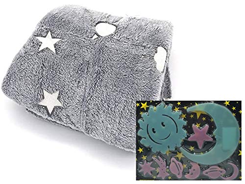 SL Pack de 2pcs - 1 Manta Que Brilla en la Oscuridad y Pegatinas de Pared Luminosas Fluorescente para habitación del Bebe (Gris-satelites) SL Pack de 2pcs - 1 Manta Que Brilla en la Oscuridad y Pegatinas de Pared Luminosas Fluorescente para habitación del Bebe (Gris-satelites)