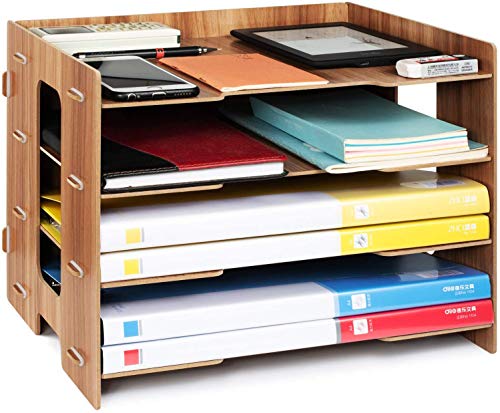 Smatoy Organizador de escritorio de madera A4 para archivos, documentos, cartas, hojas A4, organizador de escritorio