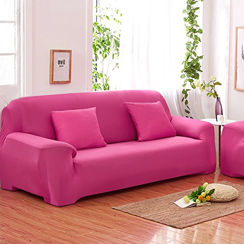 Sofás De 3 Plazas Covers 7 Colores Sólidos Estuche De Estiramiento Completo Tela Elástica Soft Sofá Funda Sofá Protector Muebles De Casa (Color : Rosa roja)