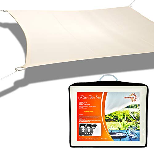 Solennoire, Vela De Sombra | Toldo Suspendido Ligeramente Impermeable | Lona 100% Poliéster | Sombreado 98% - Protección UV 99% | Cuerdas de Fijación & Anillos de Acero Inoxidable | (3x4m, Beige)