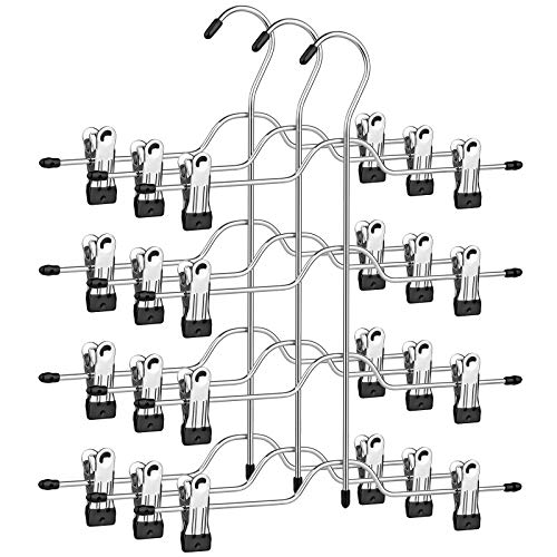 SONGMICS Perchas para Falda con Clips, Juego de 3, Metal de 4 Capas, con 8 Pinzas Ajustables Antideslizantes, para Pantalones, Vaqueros, Toallas, Cortos, 32 cm, Color Plata y Negro CRI042BK SONGMICS Perchas para Falda con Clips, Juego de 3, Metal de 4 Capas, con 8 Pinzas Ajustables Antideslizantes, para Pantalones, Vaqueros, Toallas, Cortos, 32 cm, Color Plata y Negro CRI042BK