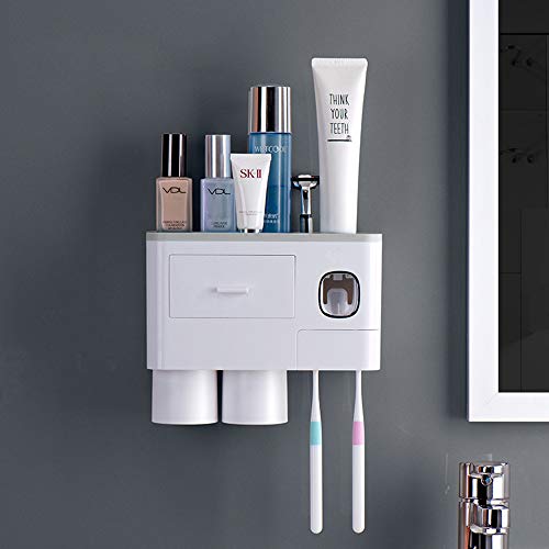 Soporte para cepillo de dientes, soporte para cepillo de dientes montado en la pared para baño, soporte para pasta de dientes montado en la pared para baño, dispensador automático de pasta de dientes