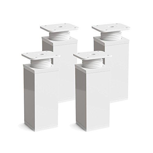 sossai® Patas para muebles MFV1 | 4 piezas | altura regulable | Diseño: Blanco | Altura: 120 mm (+20mm) | Perfil cuadrado: 40 x 40 mm |Tornillos incluidos