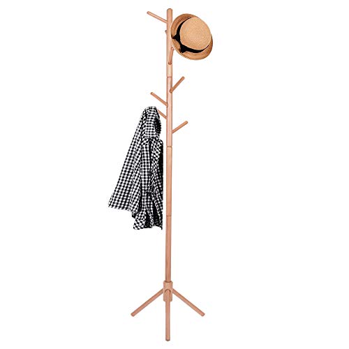 SPRINGOS Perchero de pie de madera con 8 ganchos, 175 cm, resistente, diseño de árbol SPRINGOS Perchero de pie de madera con 8 ganchos, 175 cm, resistente, diseño de árbol