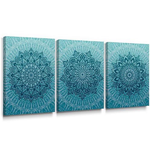SUMGAR Cuadros de Mandala Azul Turquesa Impresiones en Lienzo de Fores Sala de Estar Dormitorio Oficina Hogar Decoración de Pared de 30 x 40 cm, 3 piezas