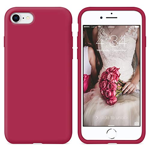 SURPHY Funda iPhone SE 2020, Funda para iPhone 7 iPhone 8 Silicona Case, Carcasa Silicona Líquida con Forro de Microfibra, Compatible con iPhone 7 iPhone 8 iPhone SE 2020 4.7", Rosa Rojo