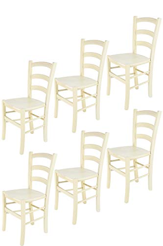 t m c s Tommychairs - Set 6 sillas Venice para Cocina y Comedor, Estructura en Madera de Haya Color anilina Blanca y Asiento en Madera