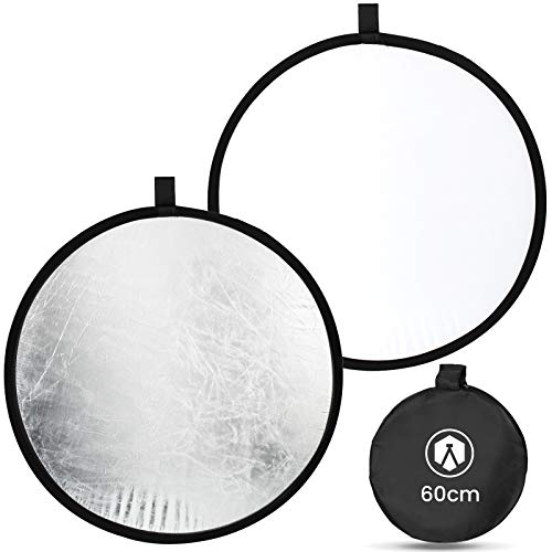 TARION Reflector de luz 60cm Plata Blanco 2 en 1 2 Colores Reflector de iluminación Reflector de Panel Plegable para fotógrafos de Estudio de fotografía