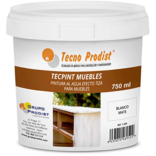 TECPINT MUEBLES de Tecno Prodist - 750 ml (Blanco Roto) Pintura a la Tiza - Ideal para pintar Muebles - Pintura al Agua - Calidad Profesional - Fácil de aplicar