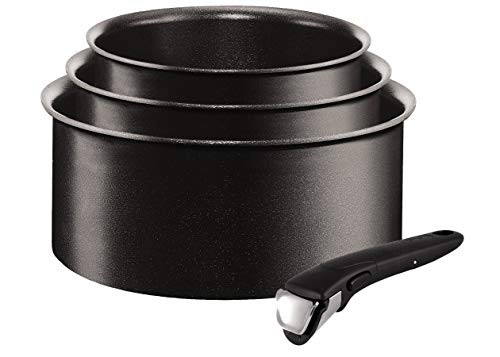 Tefal Ingenio Expertise - Set de 3 cazos de aluminio con mango extraíble de 16, 18 y 20 cm con 1,5, 2 l y 2,5 l de capacidad, antiadherente y extra de titanio, todo tipo de cocinas incluido inducción