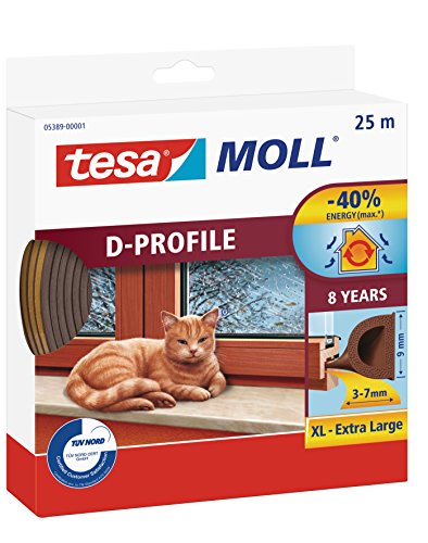 Tesa 05389 – 00001 – 00 Moll – Bandas burlete para puertas y ventanas, color marrón, 25 m x 9 mm