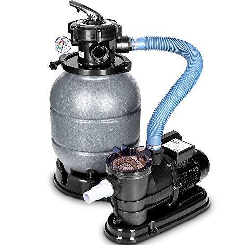 tillvex Depuradora Gris de Agua para Piscina 10 m³/h - 5 Funciones de Filtrado - Bomba de Filtro de Arena con Válvula