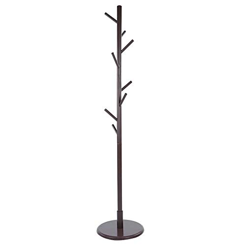 TOPINCN Perchero de Madera Maciza Estante de Entrada Pasillo de Entrada Soporte Estante de árbol Ropa Chaqueta Bufanda Percha 8 Gancho Fácil de Ensamblar(Dark Coffee)