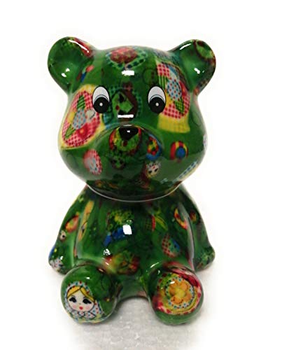 udc Pomme Pidou - Hucha de cerámica con oso de ciril verde, diseño de muñeca nogne – 11 x 9 x 9 cm
