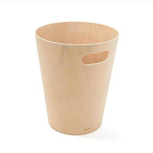 Umbra Woodrow Basurero – Cubo de basura de madera de dos tonos para oficina, estudio, baño, sala de estar, sala de polvo y más, 2 galones/7,5 l, natural