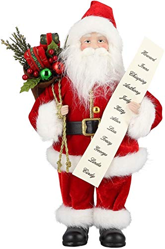 Uten Delux Papá Noel Figura de pie de Papá Noel con Bolsa de Regalo y Listas Adorno de Navidad de 12 Pulgadas Decoración del hogar Muñeca de Navidad