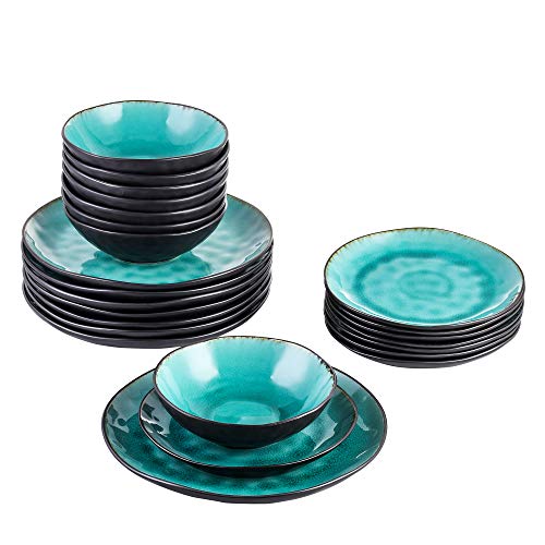 vancasso Serie Aqua Juego de Vajillas Gres de 24 Piezas Irregular Vajillas Esmaltadas, 8 Cuencos, 8 Platos de Cena 8 Platos de Postre para 8 Personas vancasso Serie Aqua Juego de Vajillas Gres de 24 Piezas Irregular Vajillas Esmaltadas, 8 Cuencos, 8 Platos de Cena 8 Platos de Postre para 8 Personas