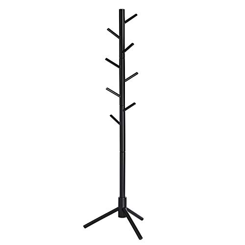 VASAGLE Perchero de Pie, Perchero para Abrigos, Perchero de Madera Maciza y Sombrero con 8 Ganchos para Ropa, Bolsos, Monederos, para la Entrada, Pasillo, Negro RCR004B01 VASAGLE Perchero de Pie, Perchero para Abrigos, Perchero de Madera Maciza y Sombrero con 8 Ganchos para Ropa, Bolsos, Monederos, para la Entrada, Pasillo, Negro RCR004B01