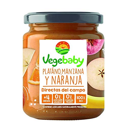 Vegebaby, Potito de fruta para bebé (Plátano, manzana y naranja) - 8 de 190 gr. (Total 1520 gr.)