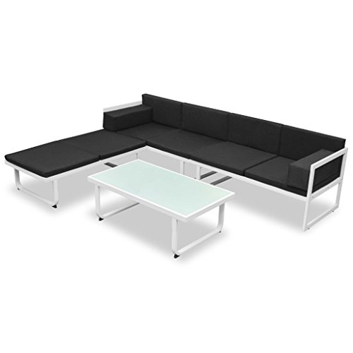 vidaXL Set Muebles Jardín 13 Pzas Aluminio Negro Blanco Sofá Mesa de Exterior