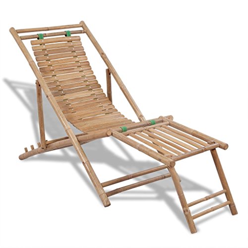 vidaXL Tumbona Lounge Bambú Reposapiés Tomar Sol Jardín Exterior Patio Terraza