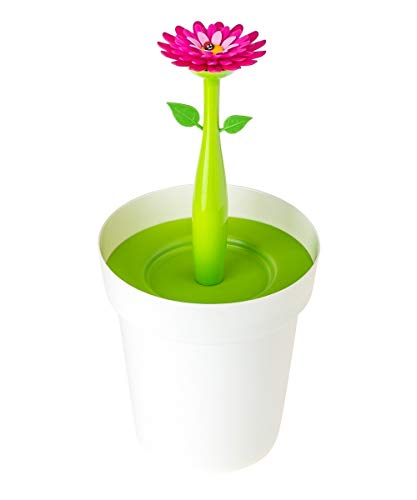 Vigar Flower Power Papelera para baño, Material: Polipropileno, Goma, Asa: Acero, Blanco, Dimensiones: 21 x 20.5 x 26.5 cm