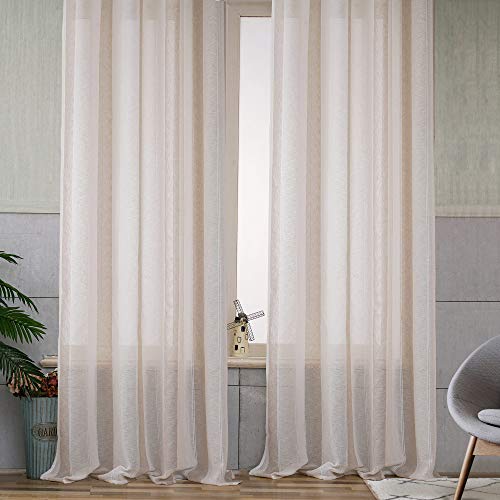 Viste tu hogar Pack 2 Cortina Decorativa Semitranslucida con Ojales, Estilo Simple y Elegante, para Salón, Habitación y Dormitorio, 2 Piezas, 150X260 CM, Color Beige