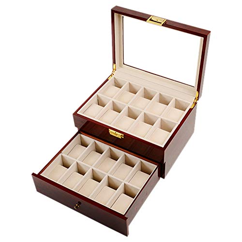 Watch storage box Vitrina de Reloj Dos Pisos de Madera con 20 Ranuras con Cubierta de Vidrio y Cerradura de Seguridad para Relojes y Joyas para Hombres y Mujeres. Watch storage box Vitrina de Reloj Dos Pisos de Madera con 20 Ranuras con Cubierta de Vidrio y Cerradura de Seguridad para Relojes y Joyas para Hombres y Mujeres.