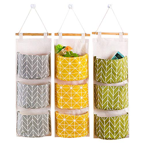 Organizador De Pared Con 3 Bolsillos De Lino - Para Colgar En Cocina, Dormitorio, Baño U Oficina, 3 Piezas