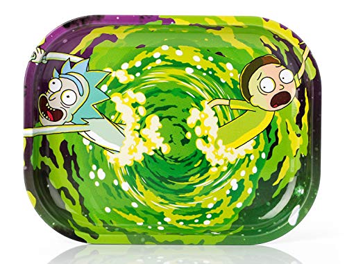 Wepeel - Bandeja para liar cigarrillos pequeña de metal. Rolling tray Rick and Morty (18 x 14cm). (Modelo 4)